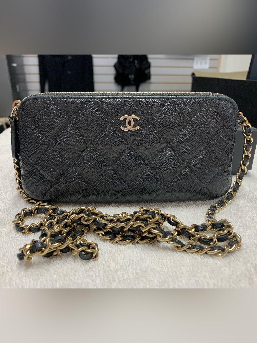 CHANEL Black Caviar Double Zip WOC Clutch Bag